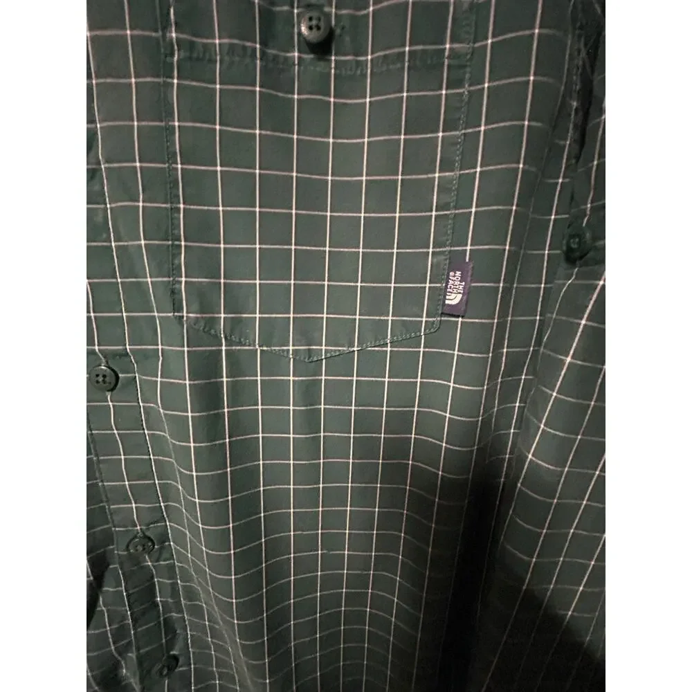 The north face men's green long sleeve button-up activewear casual shirt L